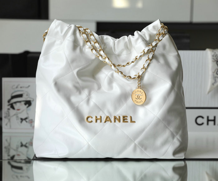 Chanel 22 Shiny Calfskin Handbag White AS3261