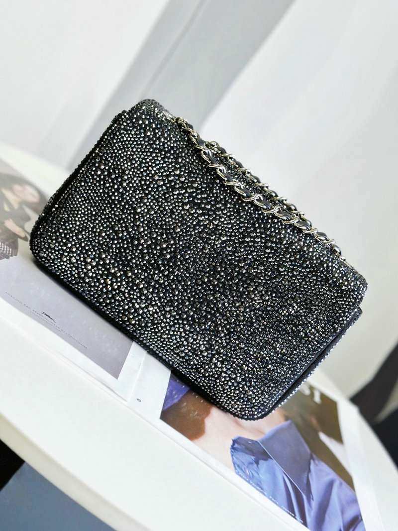 Classic Chanel Mini Flap Evening Bag with Crystal Black AS22