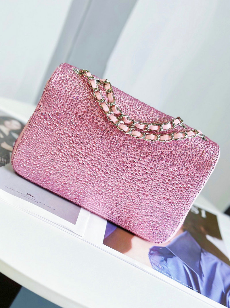 Classic Chanel Mini Flap Evening Bag with Pink Gold AS22