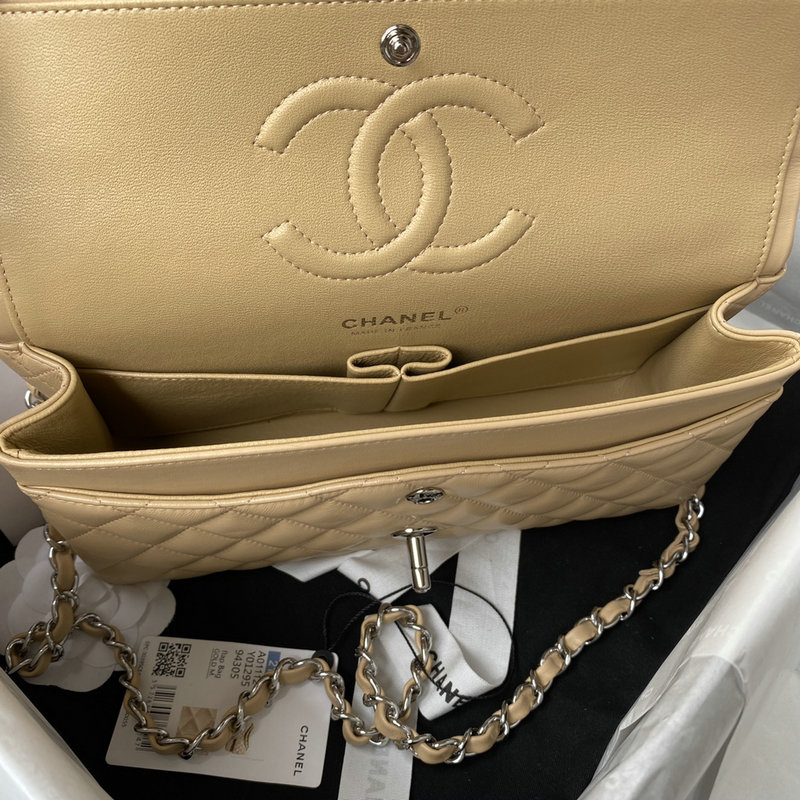 Medium Classic Flap Handbag Beige with Silver A01112