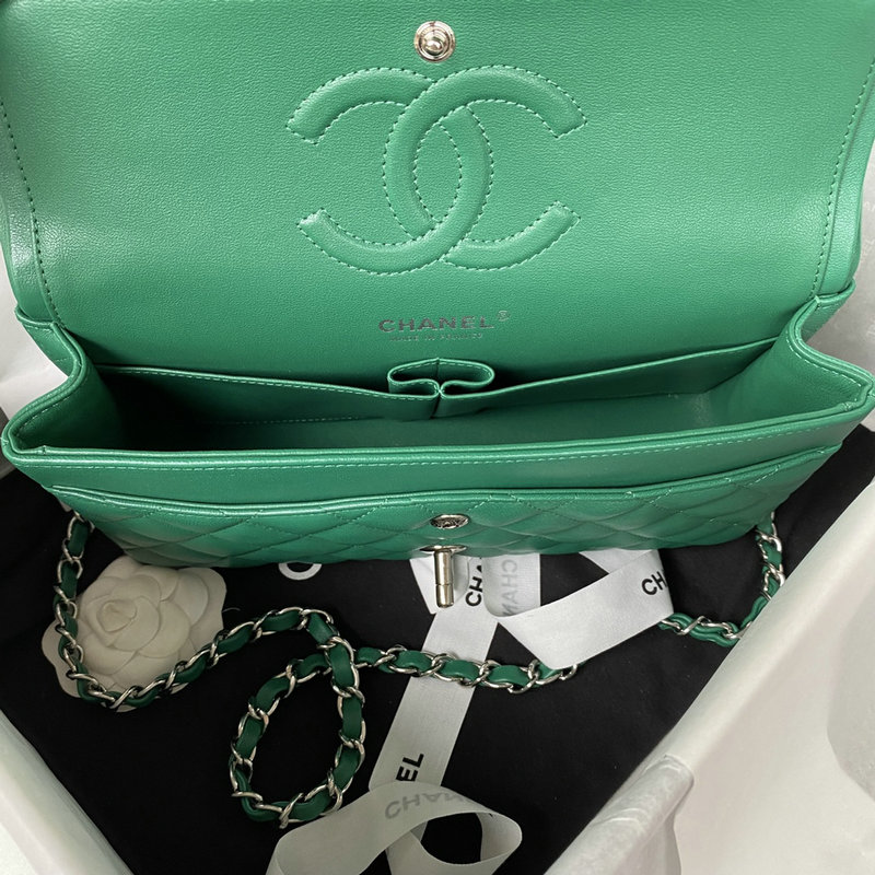 Medium Classic Flap Handbag Green with Silver A01112