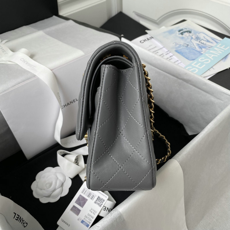 Medium Classic Flap Handbag Grey with Gold A01112