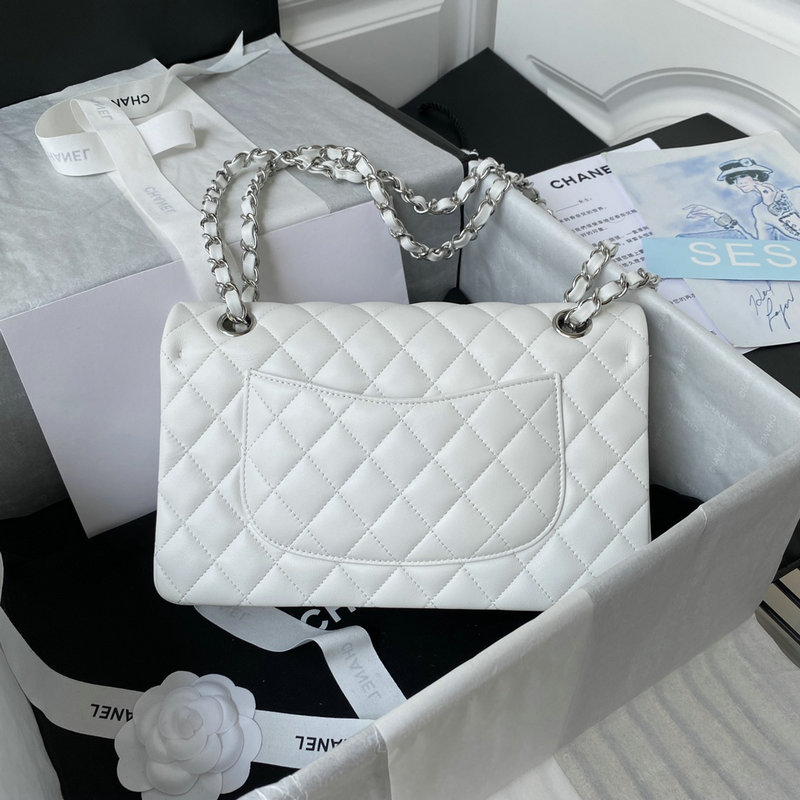 Medium Classic Flap Handbag White with Silver A01112