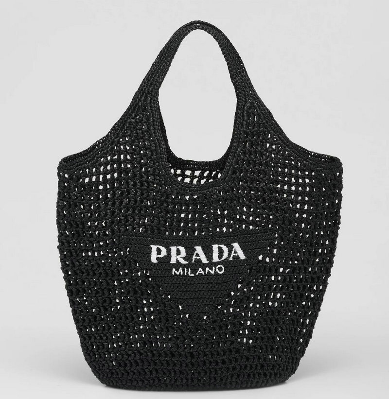 Prada Raffia Crochet tote bag Black 1BG424