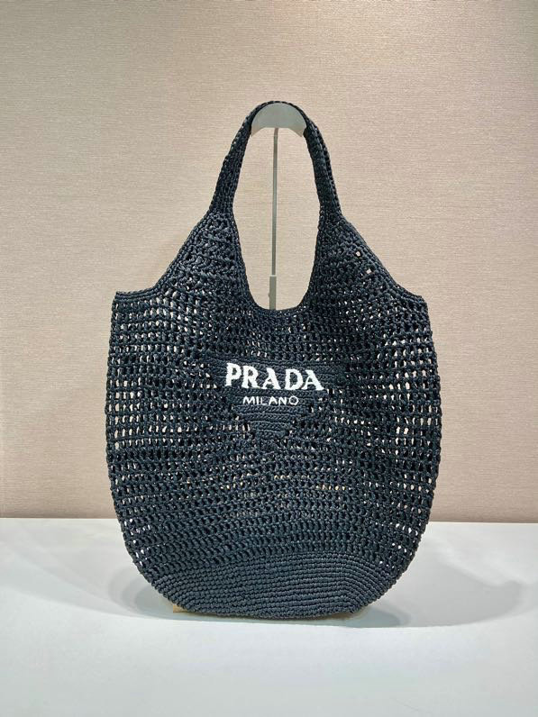 Prada Raffia Crochet tote bag Black 1BG424