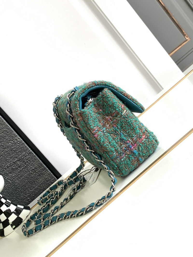 Small Chanel Tweed Flap Bag Green AS2320