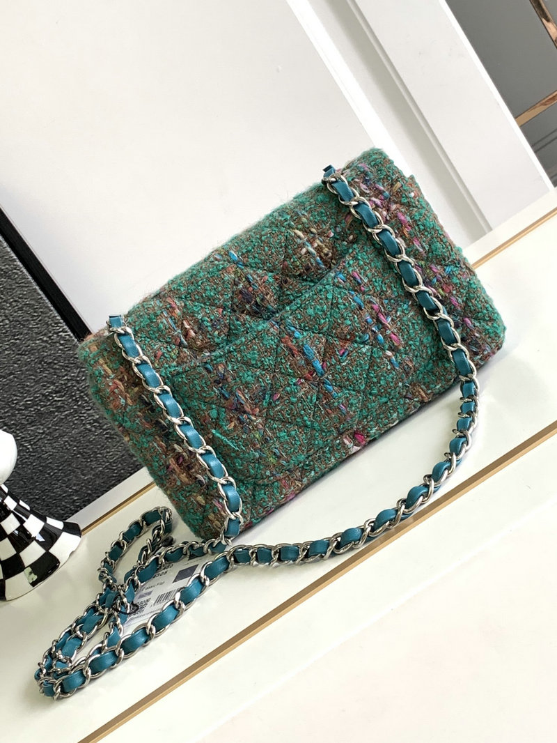 Small Chanel Tweed Flap Bag Green AS2320