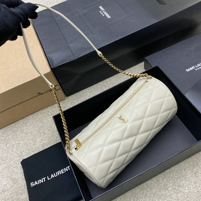 Saint Laurent Lambskin Sade Tube Bag White 712706