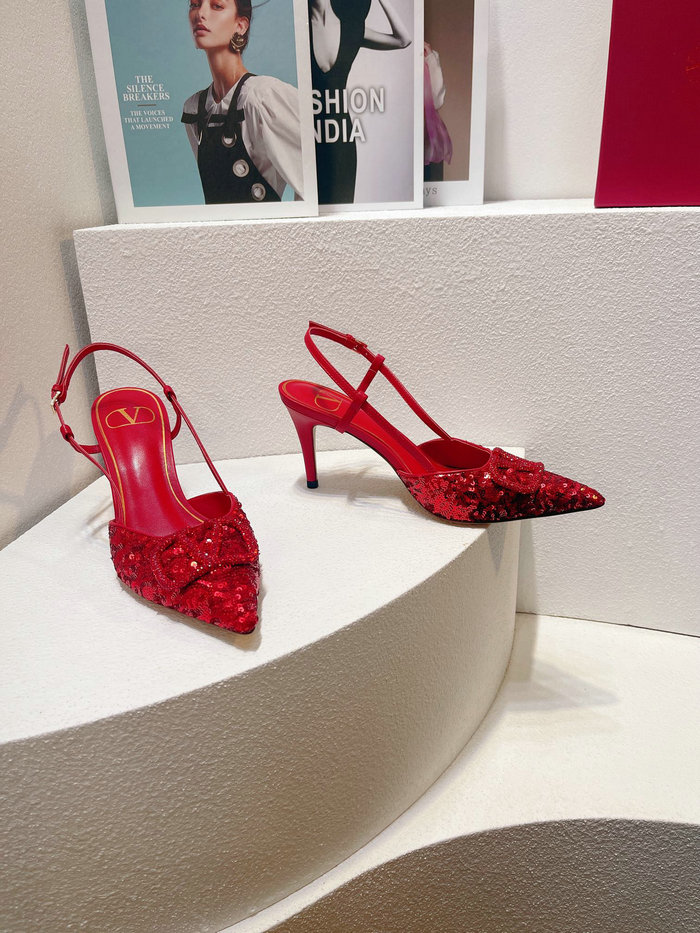 Valentino Sequins Slingback Pumps Red SNV073002