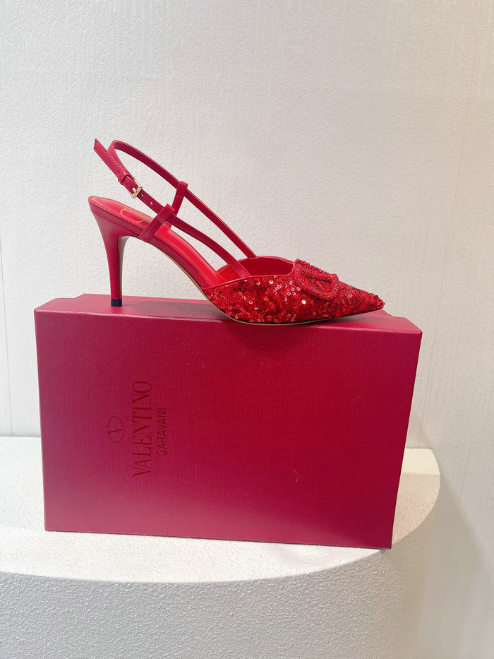 Valentino Sequins Slingback Pumps Red SNV073002