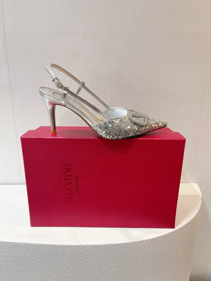 Valentino Sequins Slingback Pumps Silver SNV073002