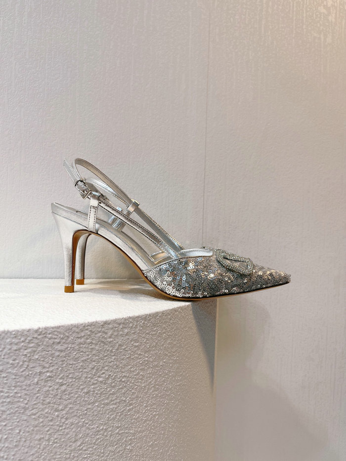 Valentino Sequins Slingback Pumps Silver SNV073002