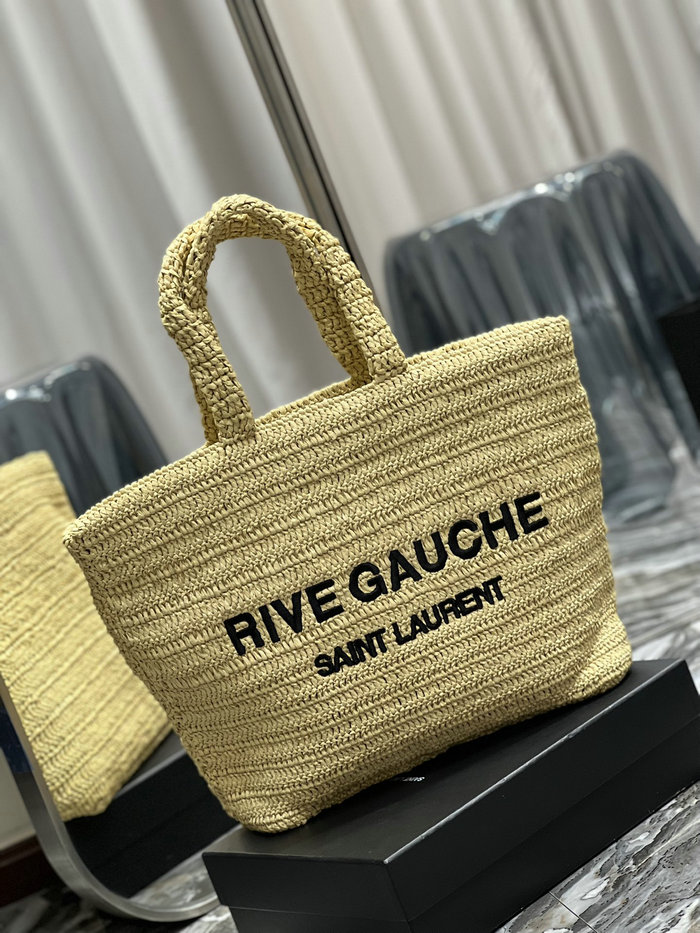 Saint Laurent Raffia Rive Gauche Tote Bag Beige 688864