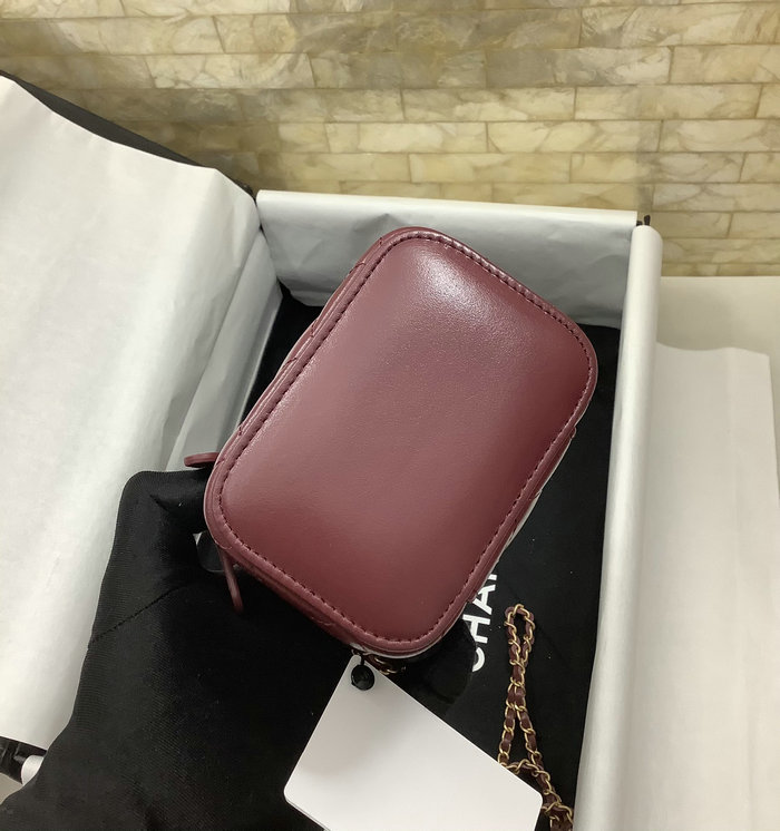 Chanel Calfskin Small Vanity With Chain Burgundy AP2292