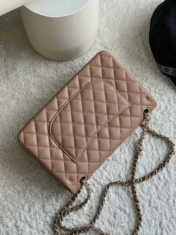 Medium Classic Chanel Grain Calfskin Flap Bag Nude A01112