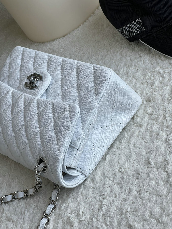 Small Classic Chanel Grain Calfskin Flap Bag White A01117