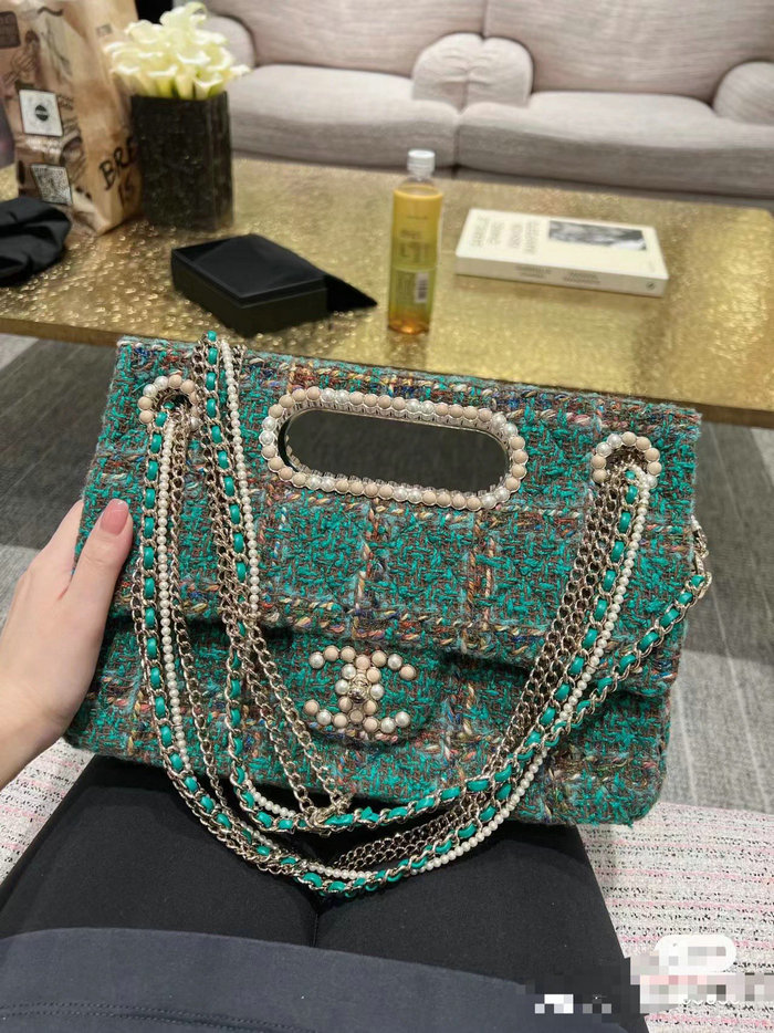 Chanel Large Flap Bag with Top Handle Green AS4221