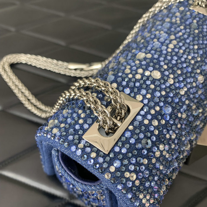 Valentino One Stud Rhinestone Small Bag Denim V0099