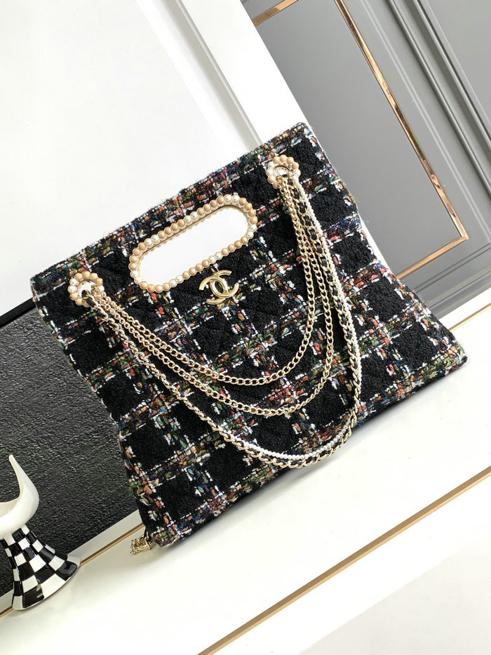 Chanel Tweed Shoulder Bag Black AS2023