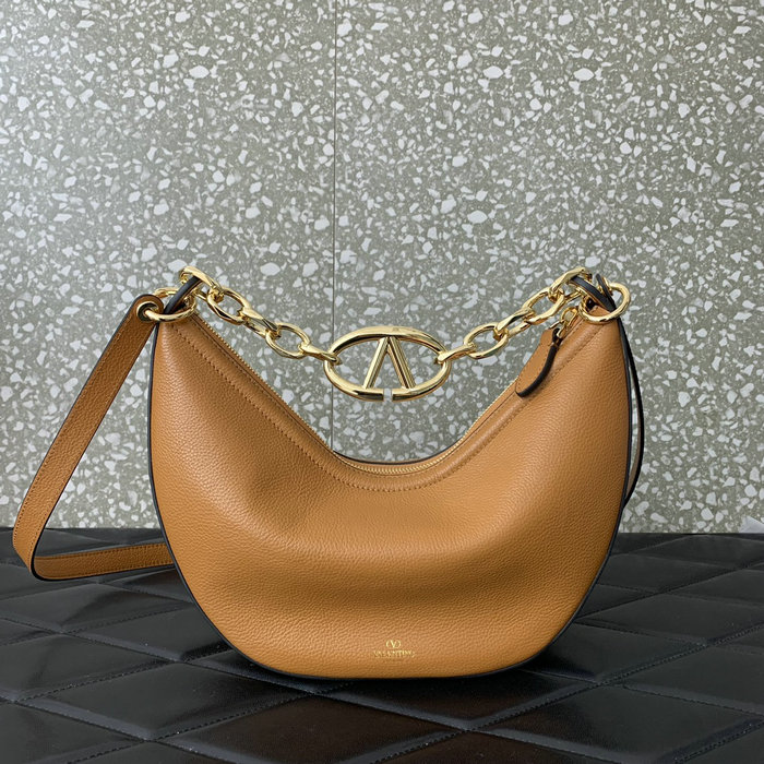 Valentino Small Vlogo Moon Hobo Bag Brown V0098