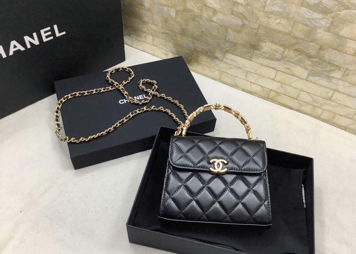 Chanel Mini Handle Clutch With Chain Black AP2945