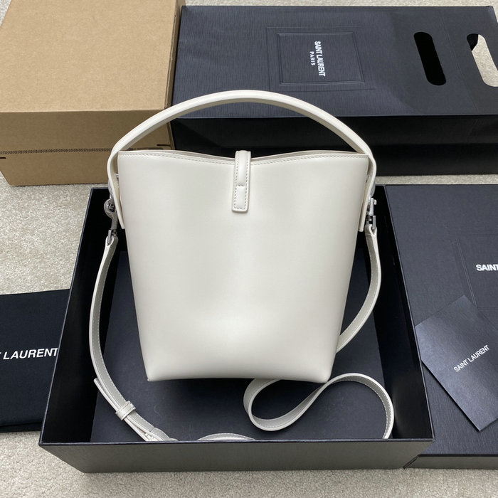 YSL Small Le 37 Leather Bucket Bag White 749036