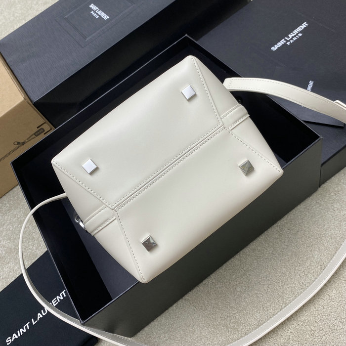 YSL Small Le 37 Leather Bucket Bag White 749036