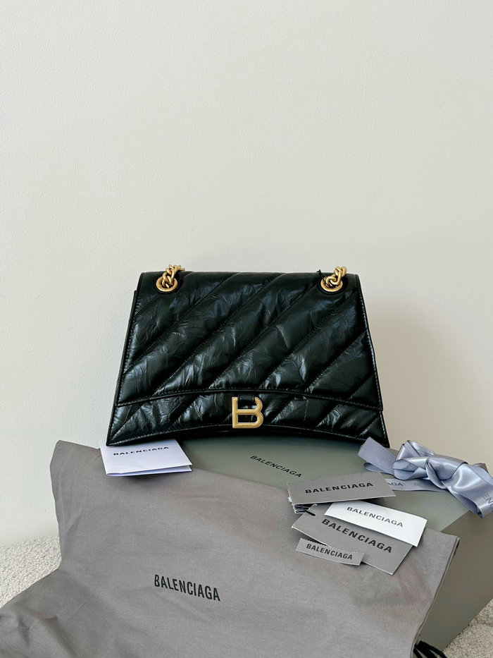 Balenciaga Crush Medium Quilted Chain Bag Black with Gold B716393