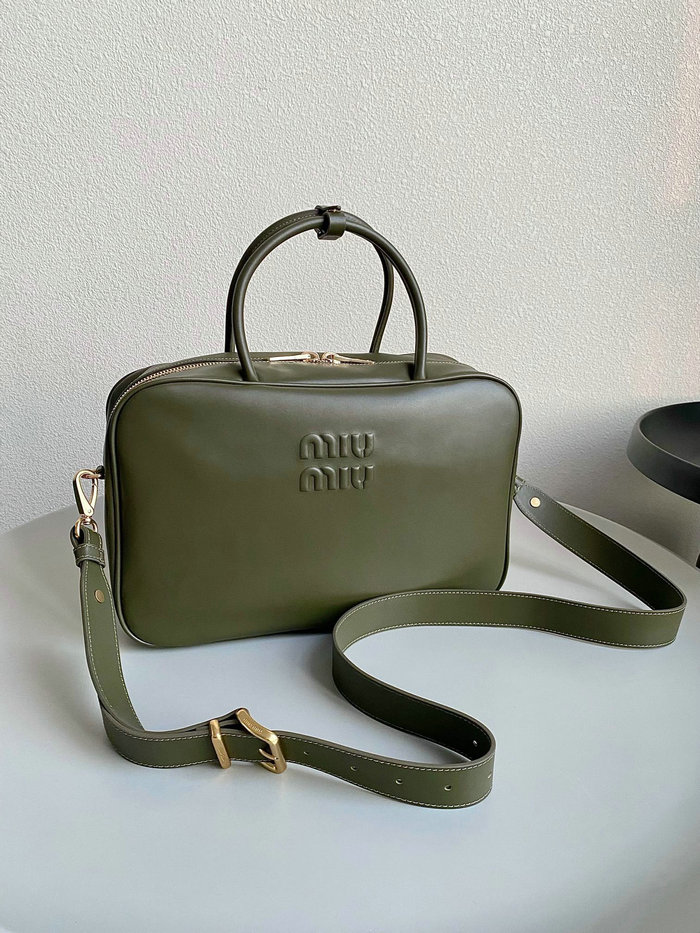 Miu Miu Leather top-handle bag with Strap Green 5BB117