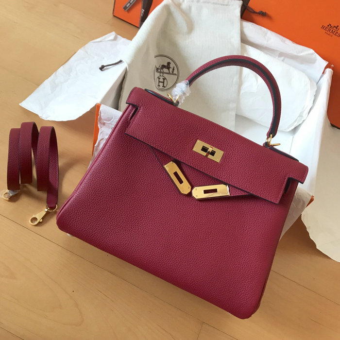 Hermes Togo Leather Kelly Bag Rouge Grenade HKT0408