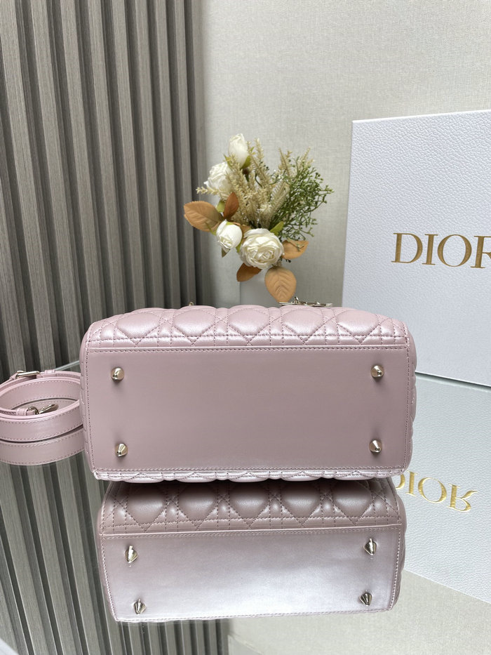 Medium Lady Dior Lambskin Bag Shiny Pink D2454