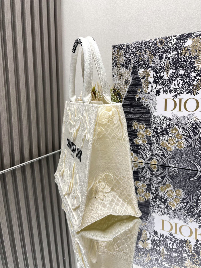 Small Dior Book Tote White Butterfly S1286