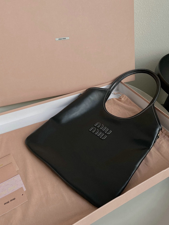 Miu Miu Ivy Leather Tote Bag Black 5BG231