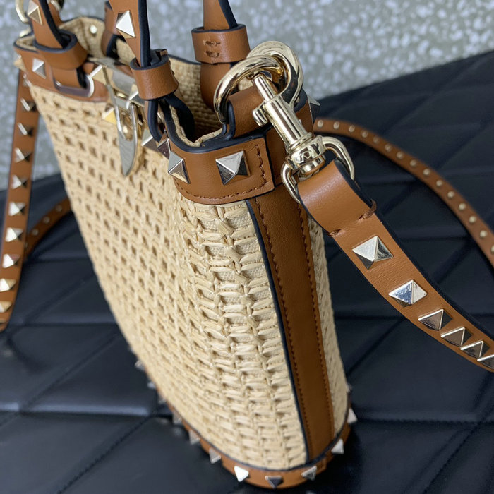 Valentino Mini Rockstud Raffia Shoulder Bag V0314