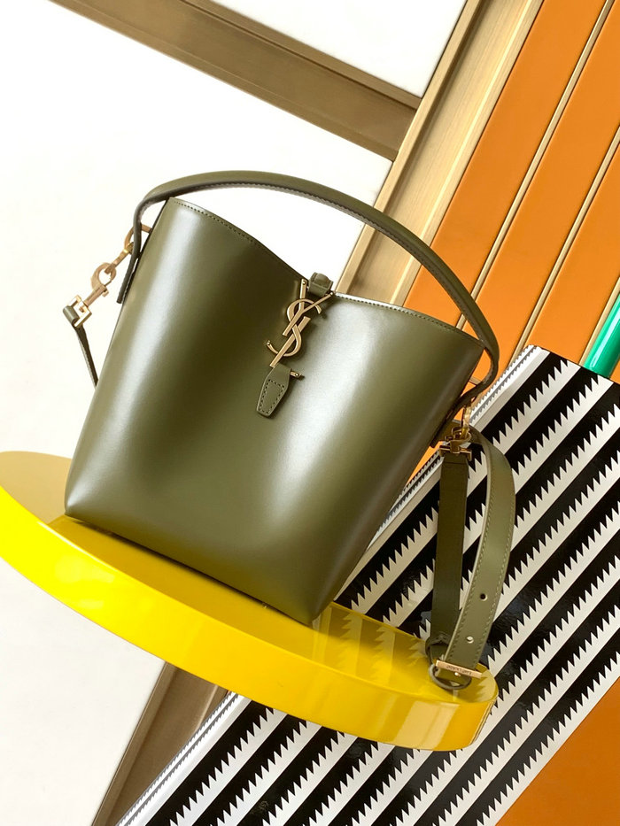 YSL Small Le 37 Leather Bucket Bag Green 749036