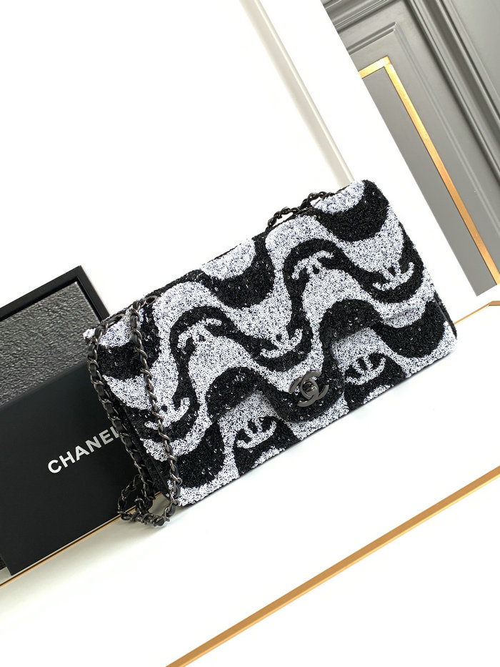 Medium Chanel Sequins Flap Bag Black AS2425