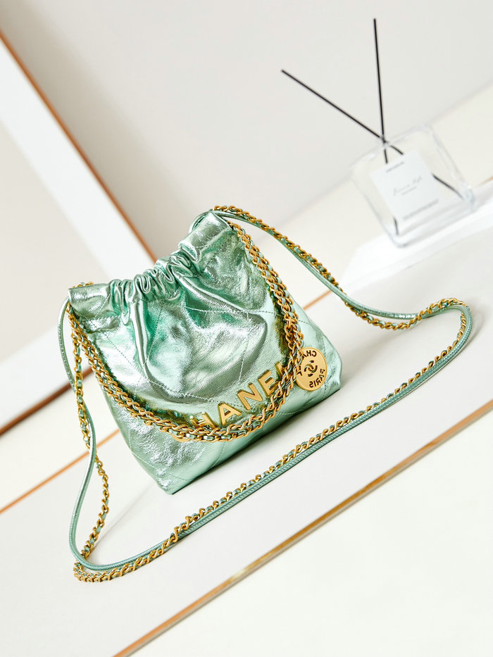 Chanel 22 Mini Handbag AS3980 Metallic Green