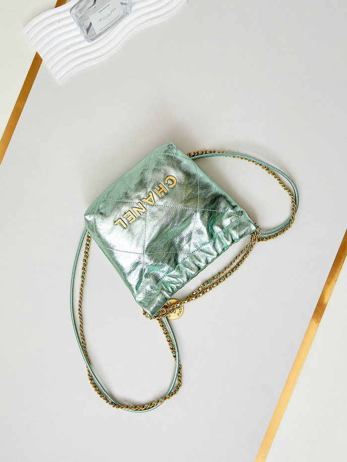 Chanel 22 Mini Handbag AS3980 Metallic Green