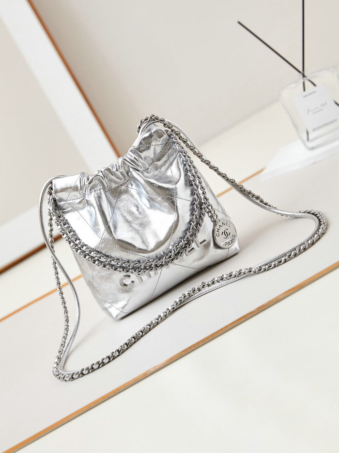 Chanel 22 Mini Handbag AS3980 Metallic Sliver