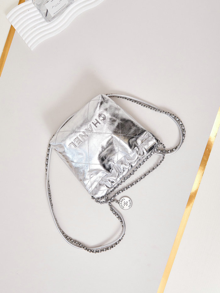 Chanel 22 Mini Handbag AS3980 Metallic Sliver