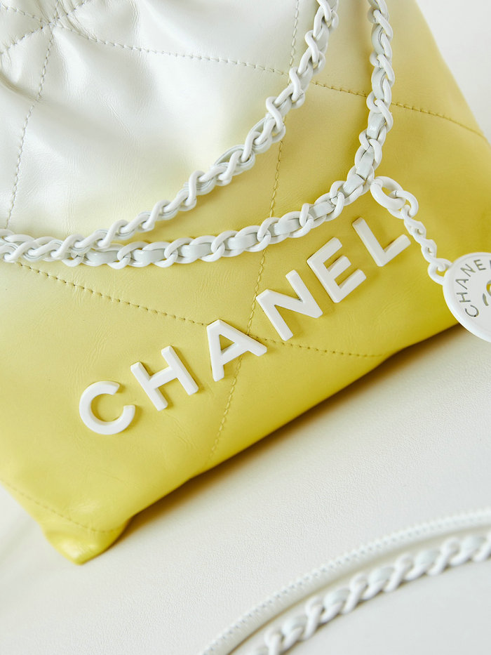 Chanel 22 Mini Handbag AS3980 Yellow and White