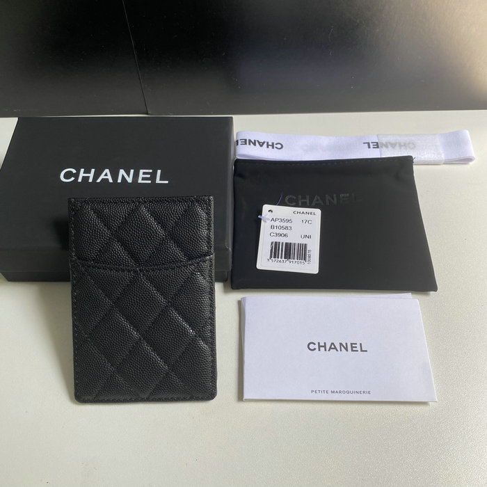 Chanel Grain Calfskin Card Holder Black with Gold AP3595