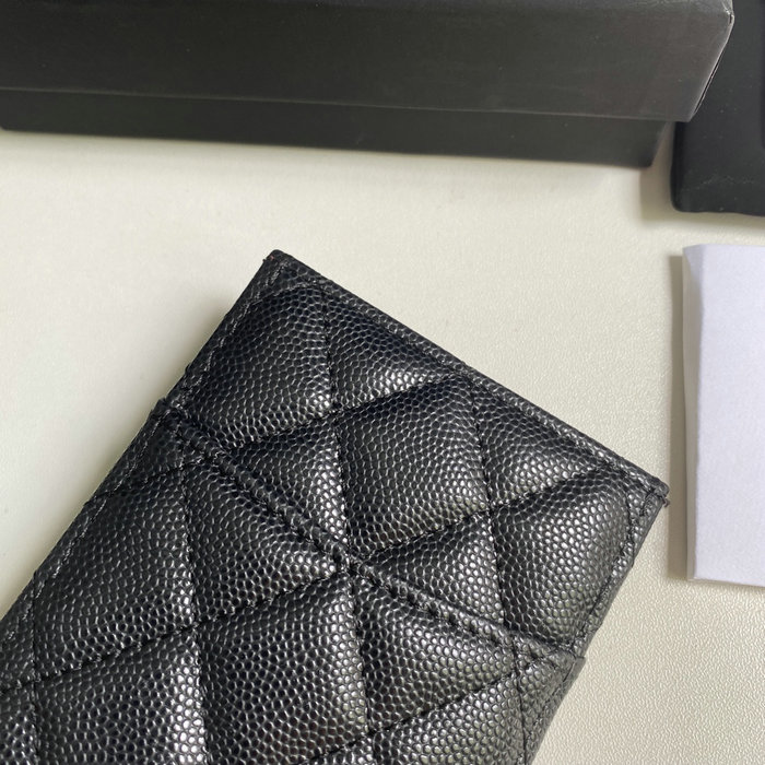 Chanel Grain Calfskin Card Holder Black with Silver AP3595