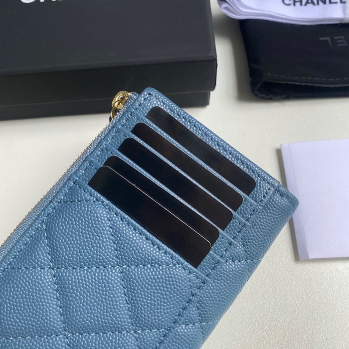 Chanel Grain Calfskin Zip Card Holder AP3179 Blue