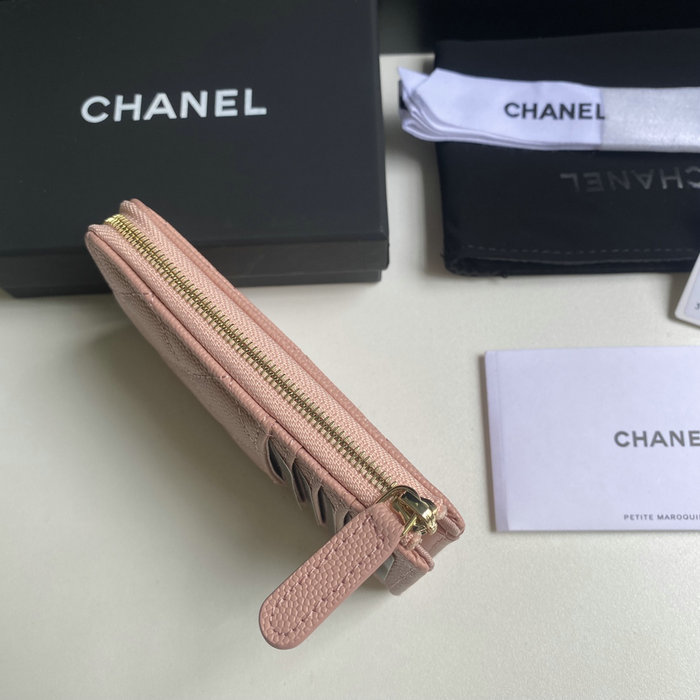 Chanel Grain Calfskin Zip Card Holder AP3179 Pink