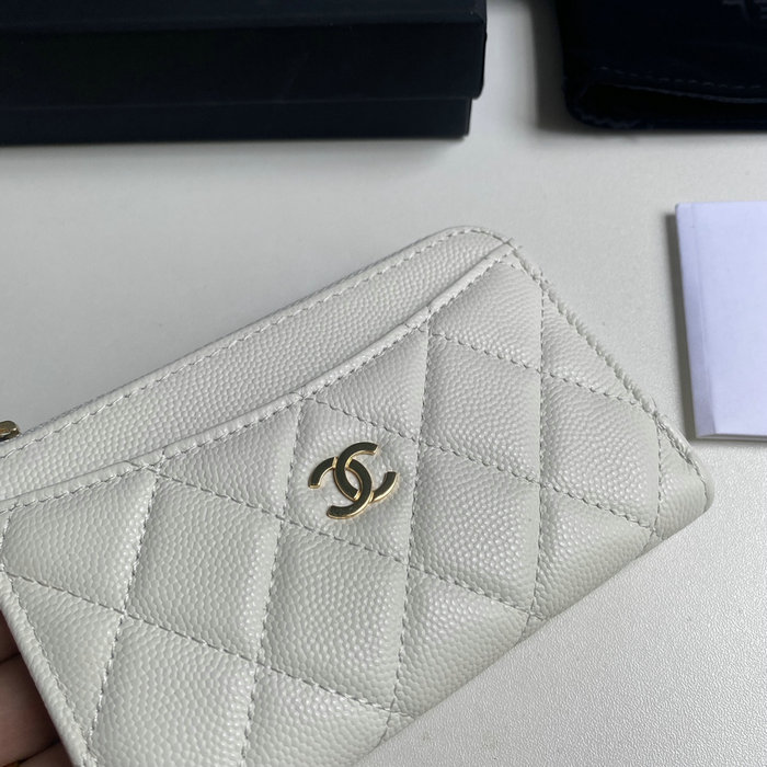 Chanel Grain Calfskin Zip Card Holder AP3179 White