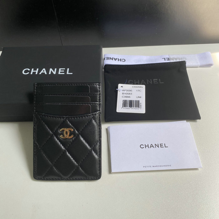 Chanel Lambskin Card Holder Black with Gold AP3595