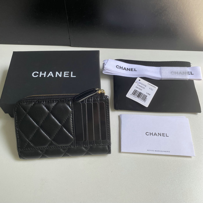 Chanel Lambskin Zip Card Holder Black with Gold AP3179