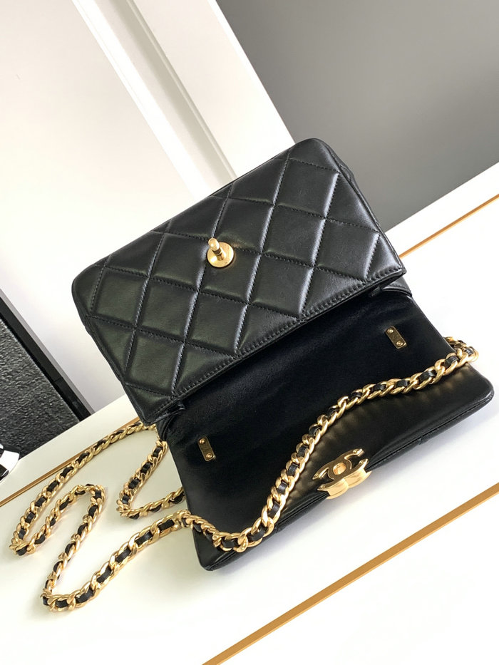 Chanel Logo Chain Handle Flap Bag Black AS4595