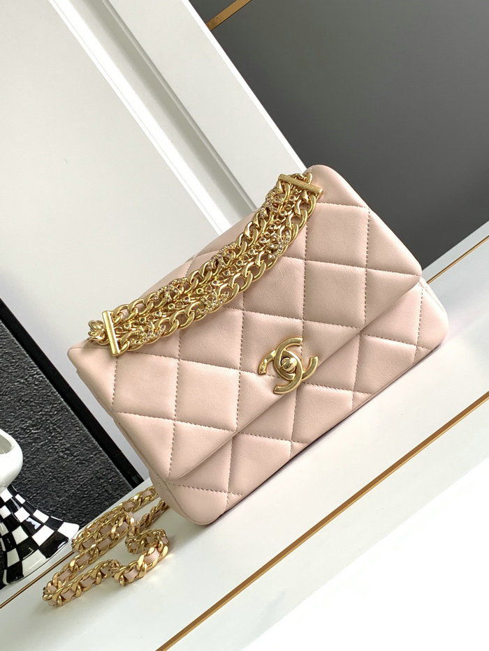 Chanel Logo Chain Handle Flap Bag Pink AS4595